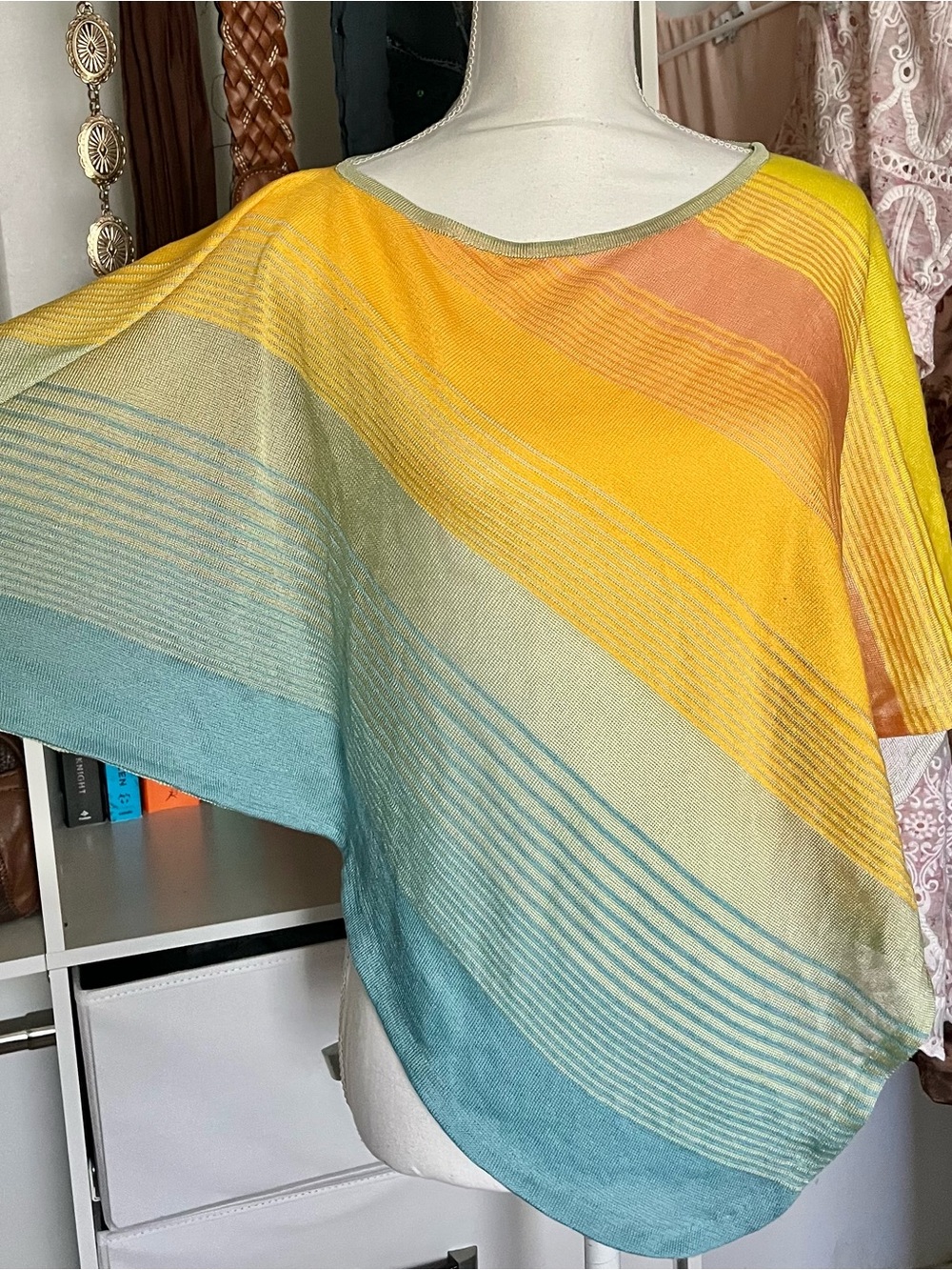 Missoni Colorblock Asymmetrical Poncho Top NWT Cotton Viscose Blend OS - Picture 2 of 5